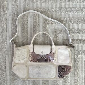 Longchamp canvas and leather animal print tote